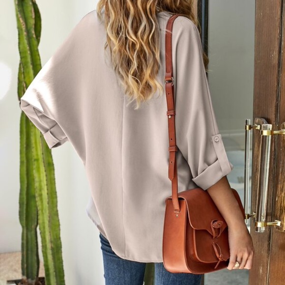 Burgundy V neck High Low Top Classic Minimalist Work Office - Picture 5 of 13